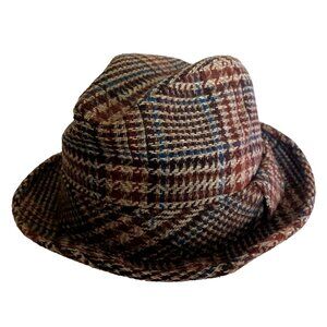 Vintage United Hatters Cap and Millinery Plaid Fedora Hat Size 6 7/8 RARE Lined